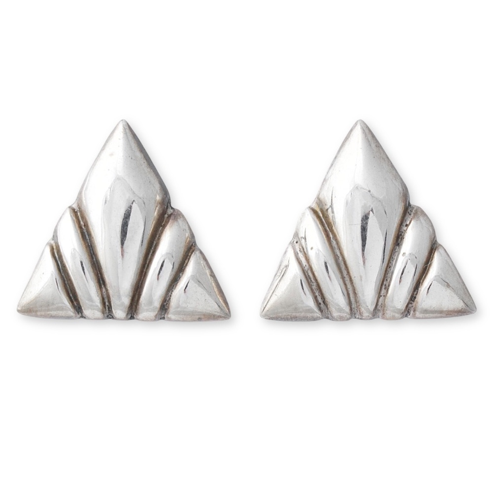 Vintage Sterling Silver Triangle Stud Earrings Modernist Large Studs